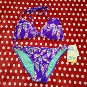⛵Hobie bikini: purple with color feather print.